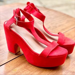 LOEFFLER RANDALL Minette High Platform Heels - Size 8.5 - NEW Red Poppy Suede